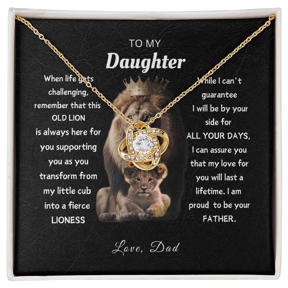 To My Daughter, From This Old Lion - Elegant Loveknot Necklace and Thoughtful Message Card Gift for Your Daughter