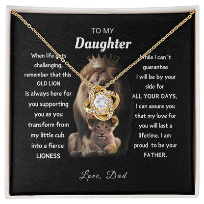To My Daughter, From This Old Lion - Elegant Loveknot Necklace and Thoughtful Message Card Gift for Your Daughter