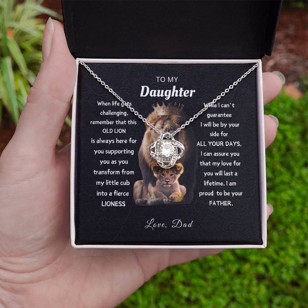 To My Daughter, From This Old Lion - Elegant Loveknot Necklace and Thoughtful Message Card Gift for Your Daughter