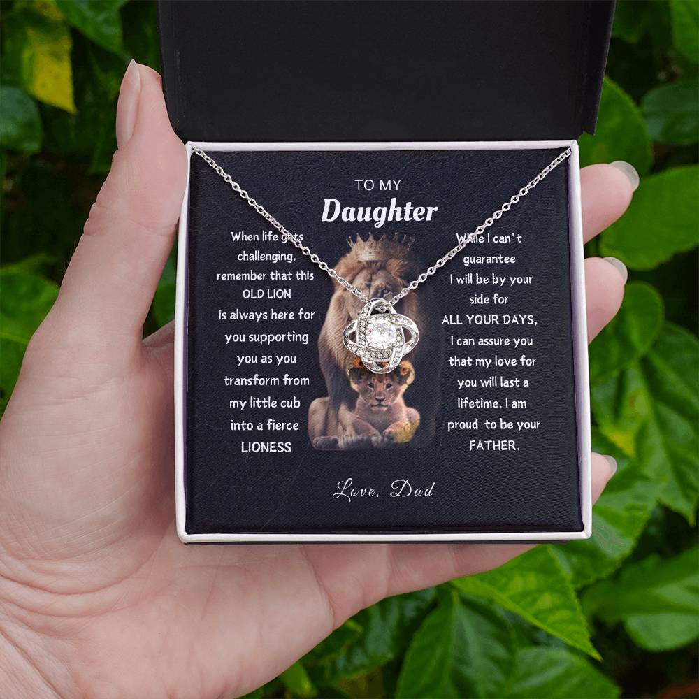 To My Daughter, From This Old Lion - Elegant Loveknot Necklace and Thoughtful Message Card Gift for Your Daughter