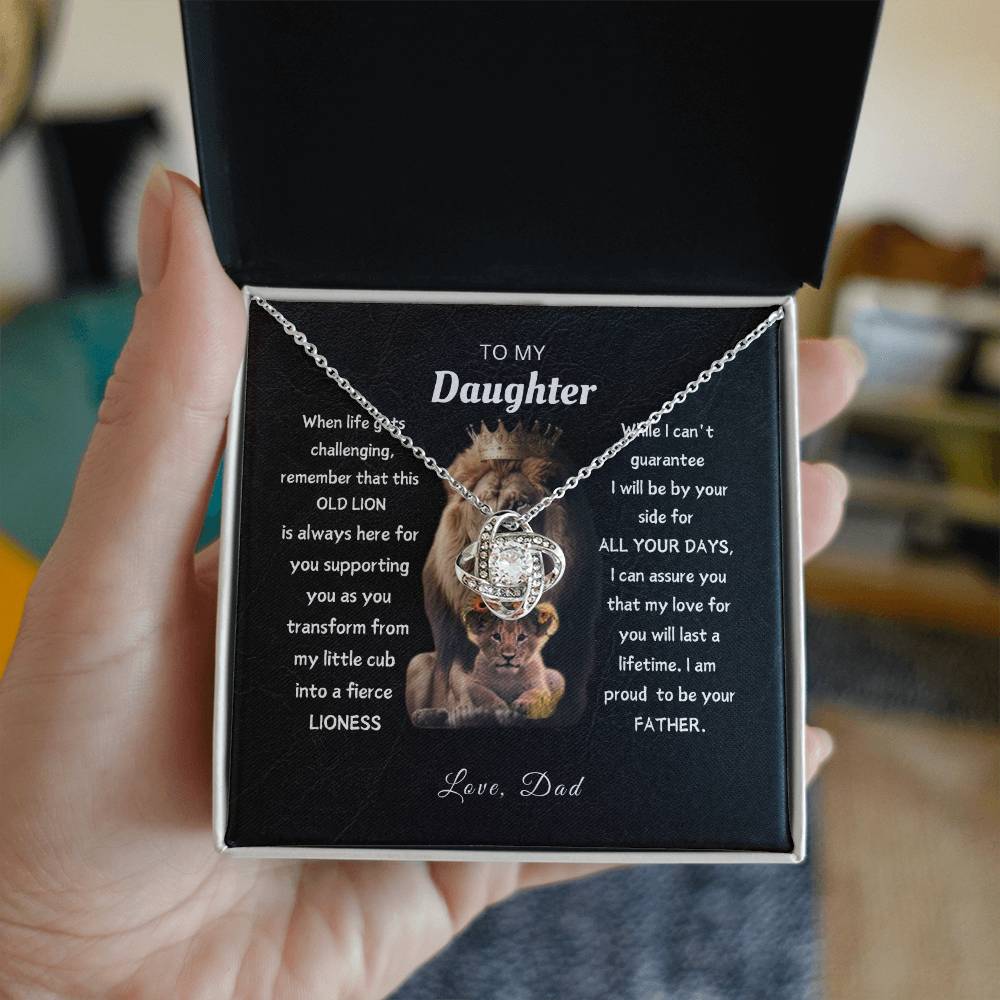 To My Daughter, From This Old Lion - Elegant Loveknot Necklace and Thoughtful Message Card Gift for Your Daughter