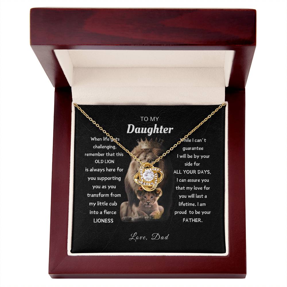 To My Daughter, From This Old Lion - Elegant Loveknot Necklace and Thoughtful Message Card Gift for Your Daughter