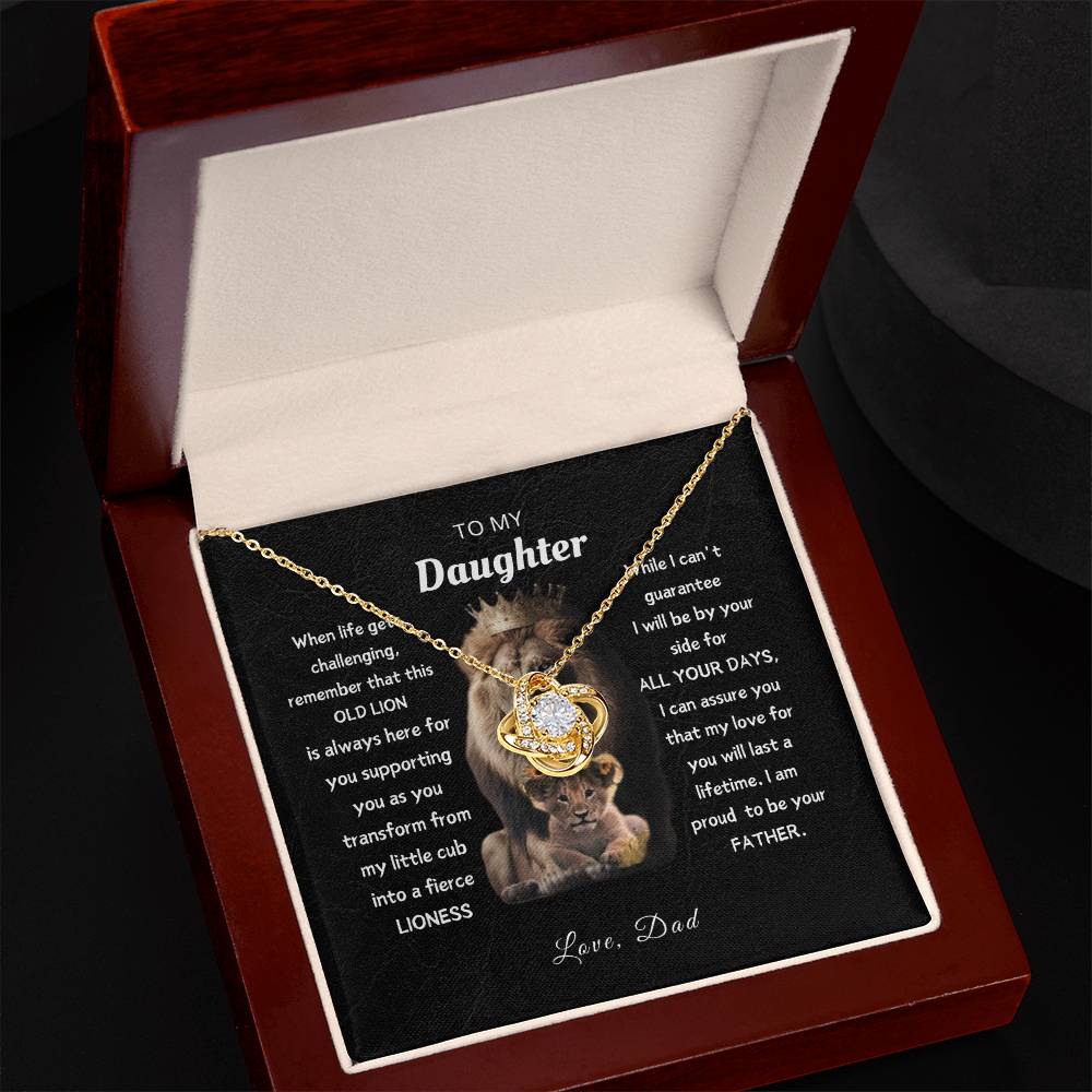 To My Daughter, From This Old Lion - Elegant Loveknot Necklace and Thoughtful Message Card Gift for Your Daughter