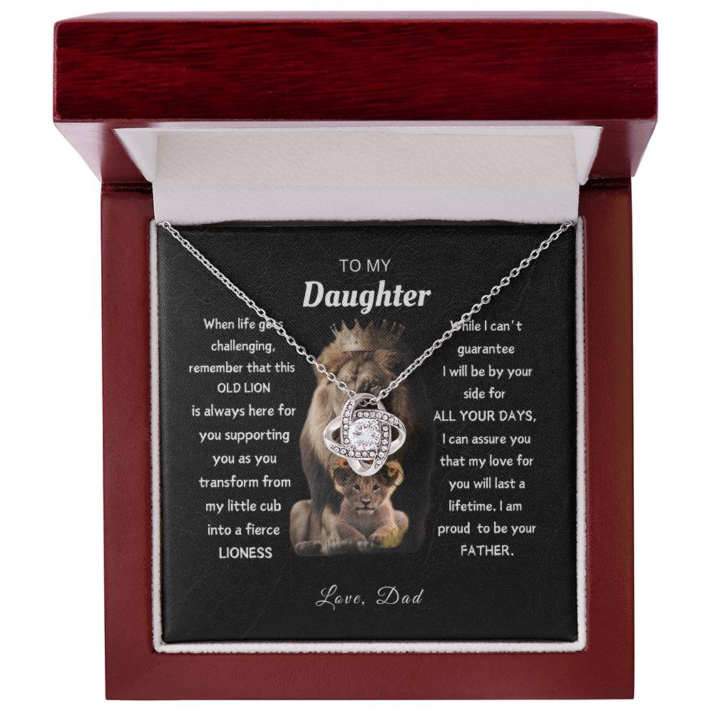 To My Daughter, From This Old Lion - Elegant Loveknot Necklace and Thoughtful Message Card Gift for Your Daughter