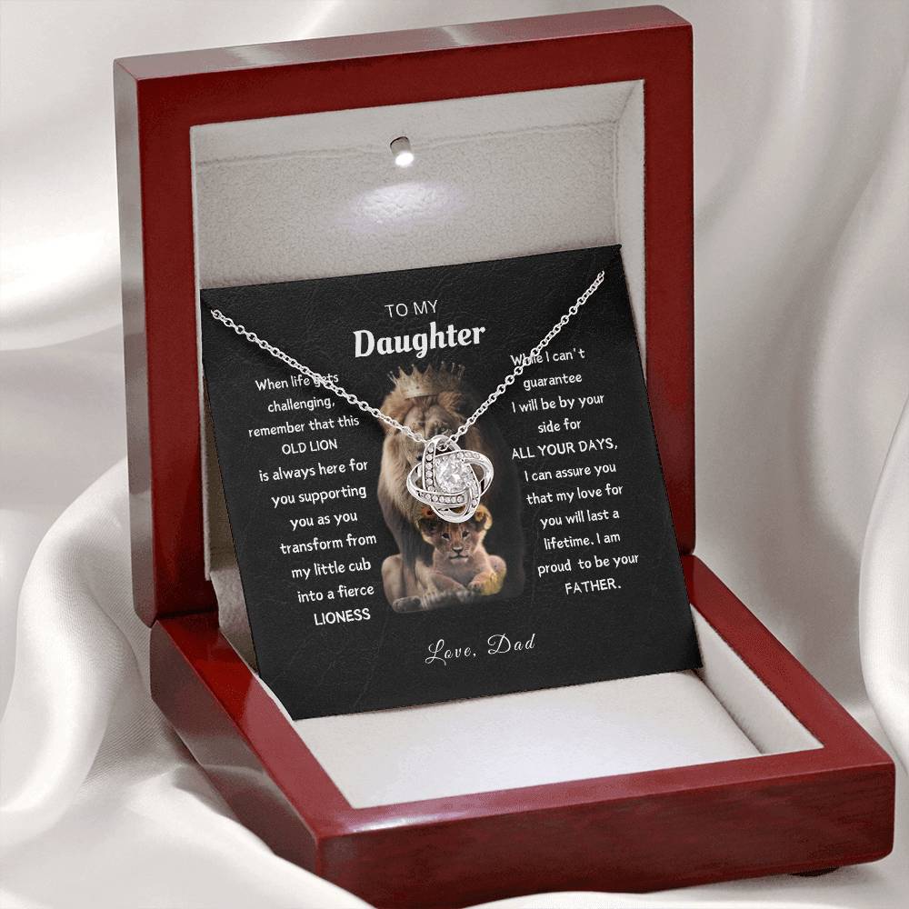 To My Daughter, From This Old Lion - Elegant Loveknot Necklace and Thoughtful Message Card Gift for Your Daughter